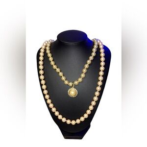 2 Strands Vintage Unmarked Faux Pearls 10" Resting